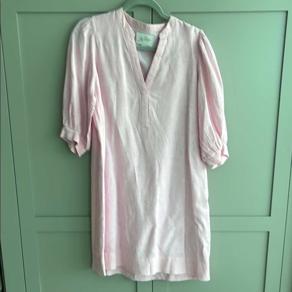 Lilly pulitzer pink mialeigh elbow sleeve linen dress size 10